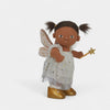 Angel doll with brown skin, white outfit, gold shoes, and a star wand on a light gray background