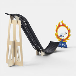 Candylab Roadworks Playset | JumpToy race track with cars and a flame-themed trophy on a white background