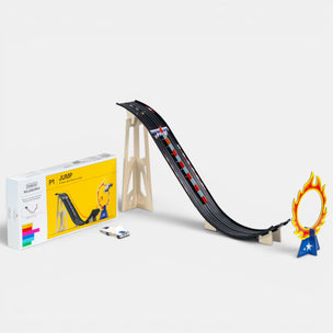 Candylab Roadworks Playset | JumpToy race track with cars and a flame-themed trophy on a white background
