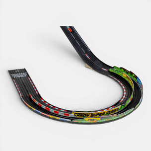 Model race track with colorful details on a white background