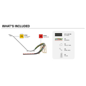 Model of a track layout with included parts on a white background