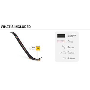 Model of a track layout with included parts on a white background