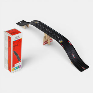 Model race track with a box labeled 'A4 Bridge' on a white background