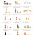 A catalog-style sheet showing multiple small wooden toy sets arranged in a grid, each labeled with a title such as 'Red yellow blue,' 'Among calendas,' 'Three in the water,' 'Summer tree,' 'Cat and mouse chase,' 'Tumble and fall,' 'Raspberry friends,' 'The shepherd,' 'Stacking homes,' 'King autumn,' 'Balance and fall,' 'Little sprouts,' 'Boo in the dark,' 'The fisherman,' 'The honey gatherer,' and '1.' The background is plain white.