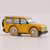 a detailed yellow car with. awheel on the back, the car is sideways so we get a sideways view 