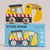 Wooden toy excavator with a matching box on a light gray background