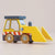 Wooden toy bulldozer on a beige background