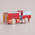 Wooden toy fire truck with red and white colors on a beige background