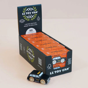 Le Toy Van packaging with a limited edition toy car displayed in front.