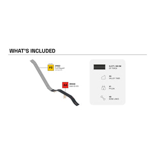 Product feature list with components on a white background
