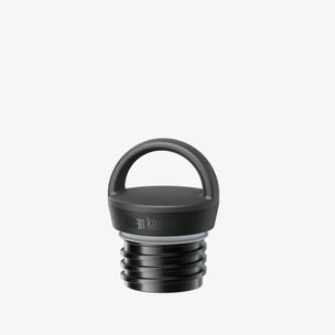 Black bottle cap with 'Klean Kanteen' branding on a white background