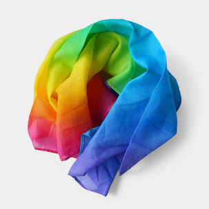 Colorful scarf with gradient from green to blue on a white background