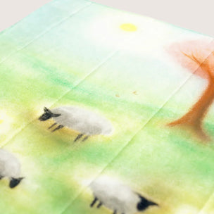 Sheep pattern on a colorful fabric background