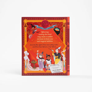 Book cover with magical illustrations and text on a white background