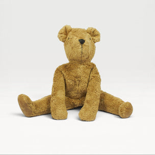 Brown teddy bear on a white background