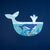 Illustration of a whale with an underwater scene inside on a dark blue background