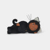 Plush toy cat with a child's face on a white background
