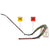 Toy race track with a curved section and labeled stands on a white background