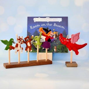 Felt puppet set with 'Room on the Broom' book in the background