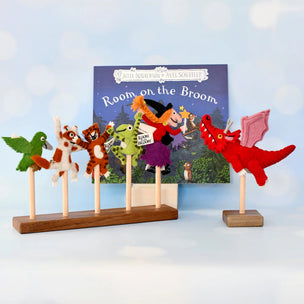 Felt puppet set with 'Room on the Broom' book in the background