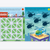 Educational game pages with a bus route and helicopter silhouettes on a white background
