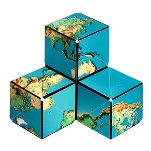 The Shashibo magnetic cube puzzle in Earth colours shown in one of many configurations  | Conscious Craft