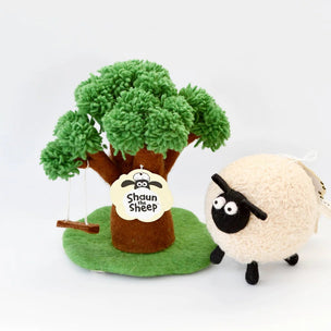 Tara Treasures Shaun the Sheep - Mossy Bottom Tree with Swing, felt toy on white back ground
