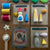 Collection of wooden toys and items on a wooden surface