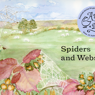 Illustrated A Year and a Day issue 23  cover with spiders, webs, and nature elements, featuring the title 'Spiders and Webs'.
