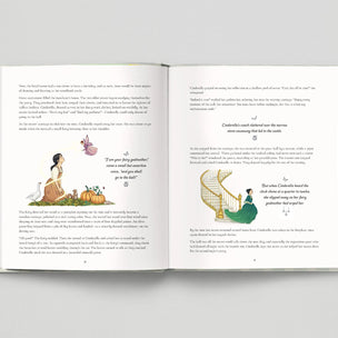Step Inside a Fairytale - Open book with illustrated pages on a gray background