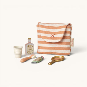 Maileg Toothbrush Set in Coral Stripe Bag | Mouse