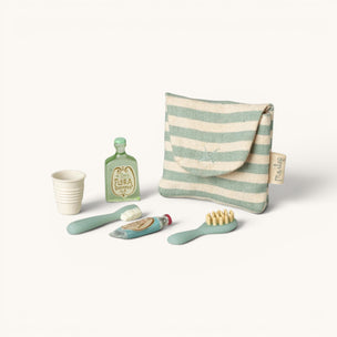 Maileg Toothbrush Set in Blue Stripe Bag | Mouse