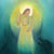 Angel with a star in a glowing aura on a textured fabric background