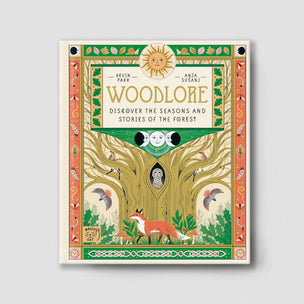 Book cover of 'Woodlore' with forest-themed illustrations on a white background