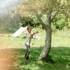 kid with pully, tent in back ground