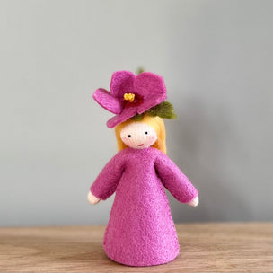 A Pink Felt Hibiscus decorative Flower Fairy with Light Skin Tone | © Conscious Craft