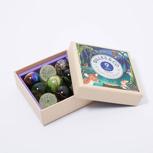 9 large marbles in the Magic Forest Shooters collection from Billes & Co | © Conscious Craft