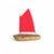 Wooden toy sailboat with a red sail on a white background