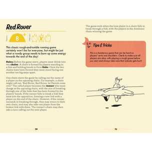 Page from a book or manual explaining the game 'Red Rover' with text and illustrations.