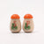 Erzi Wooden salt and pepper shakers with orange lids on a white background