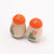 Erzi Wooden salt and pepper shakers with orange tops on a white background