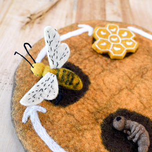close up of felted bee
