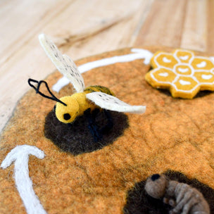 close up of felted bee