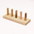 Wooden stand with five vertical wooden rods on a white background