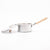 Stainless steel pot with wooden handle on a white background