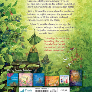The back cover from The Garden Adventures of Griswald the Gnome | Conscious Craft