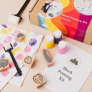 Textile Diy Kit Block Printing Kit |  Violet+Pink+Yellow