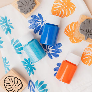 Textile Diy Kit Block Printing Kit | Cyan+Orange+Blue