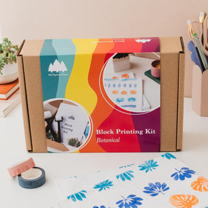 Textile Diy Kit Block Printing Kit | Cyan+Orange+Blue