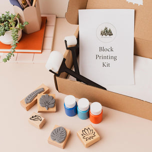 Textile Diy Kit Block Printing Kit | Cyan+Orange+Blue
